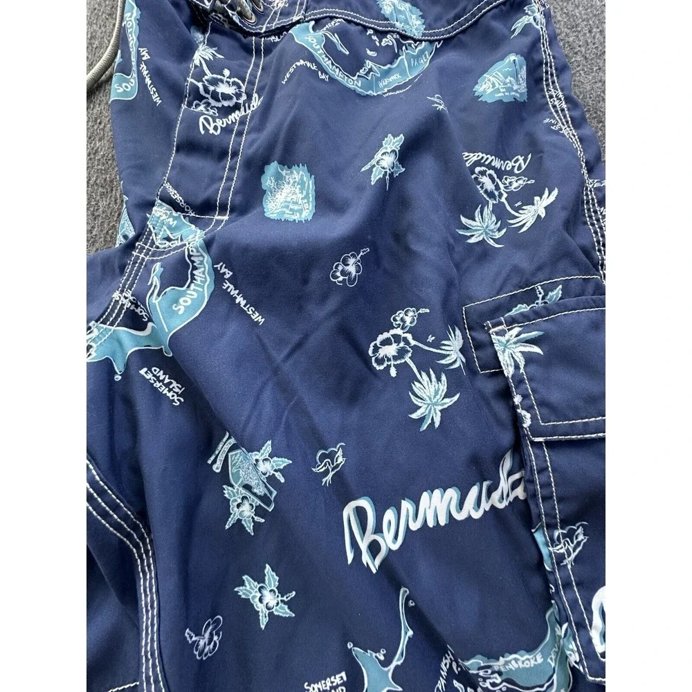 J. Crew Board Shorts Mens‎ Size 36 Blue Bermuda Palm Trees Island Pockets Beach